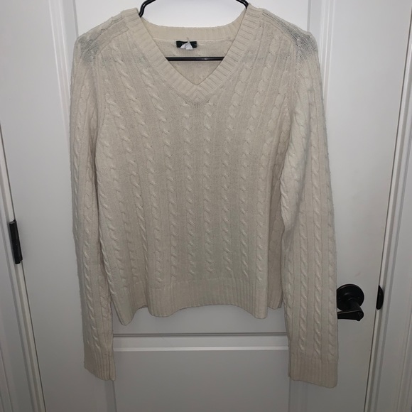 J. Crew Sweaters J Crew Cream Cable Knit Vneck Sweater Poshmark
